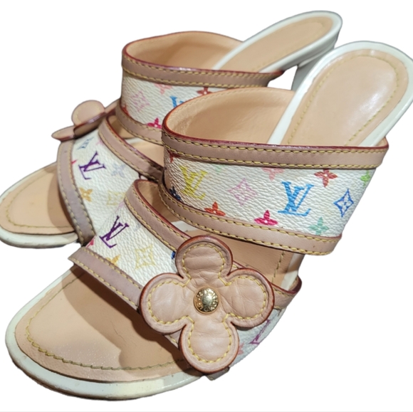 Louis Vuitton Lv Monogram White Multicolor Classic Floral Sandals Size EU 35 - Picture 2 of 12